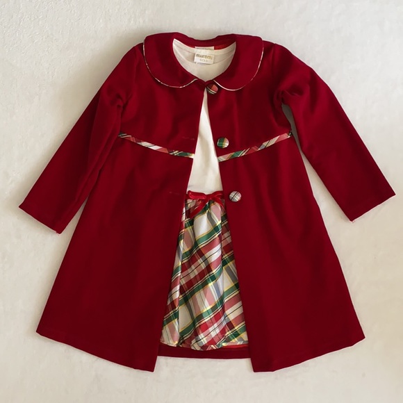 Blueberi Gold by Blueberi Boulevard | Velvet Coat & Metallic Plaid Dress Set